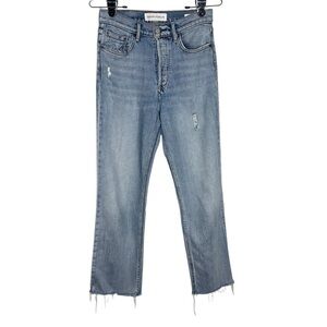 Denim Forum The Arlo High Rise Straight Jean Size 26 Button Fly Raw Hem